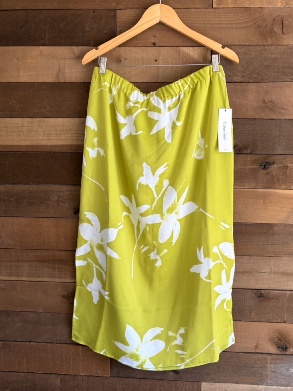 Calvin Klein Lime Green with white Floral Midi Skirt